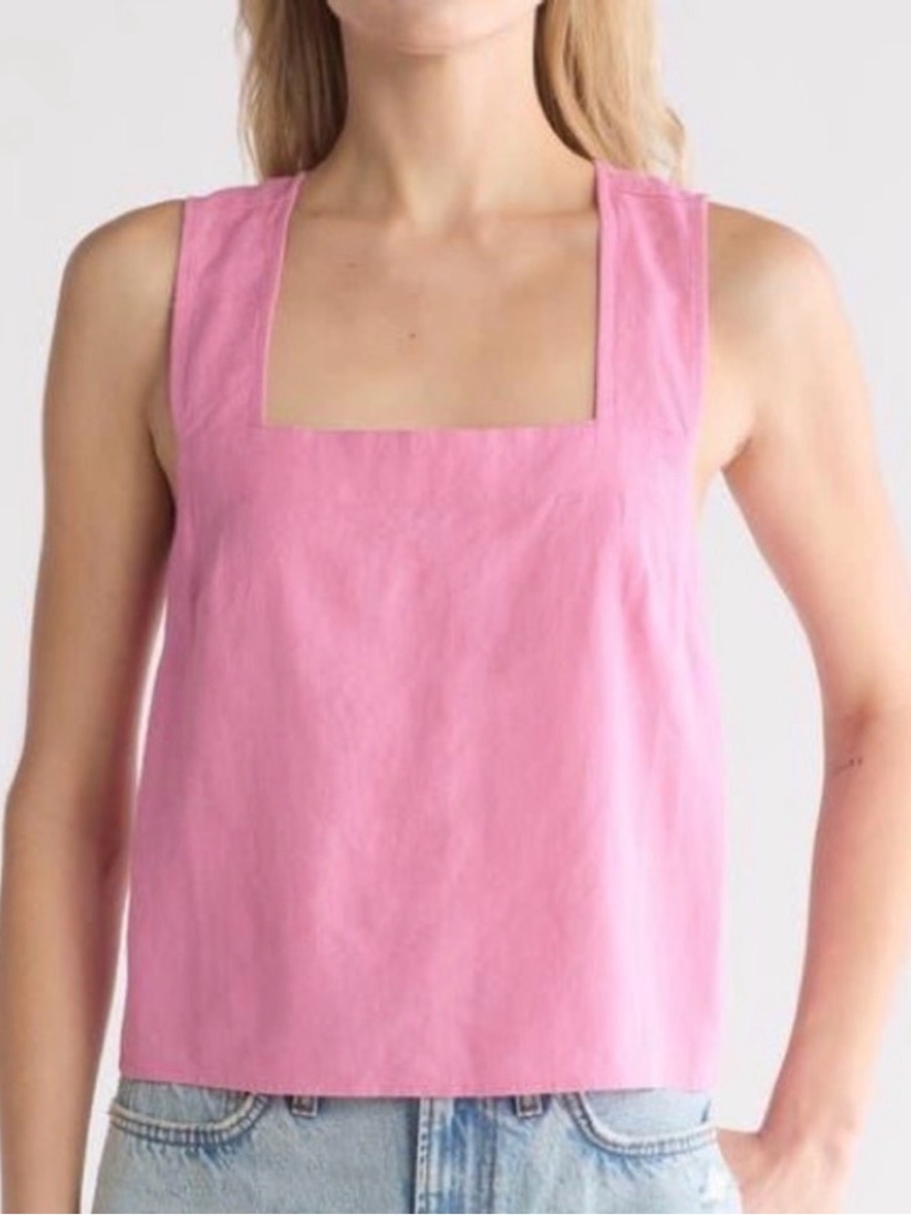 Madewell Pink Square-Neck Linen Tank
